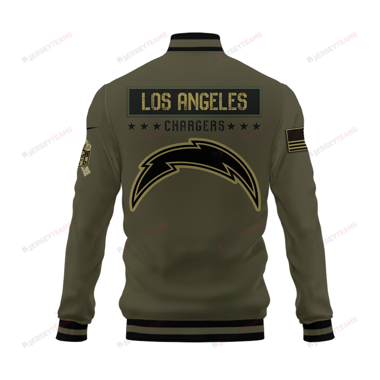 Los Angeles Chargers 2023 Salute To Service Club Baseball Jacket Varsity Jacket - Green - All-Over-Printed Jacket
