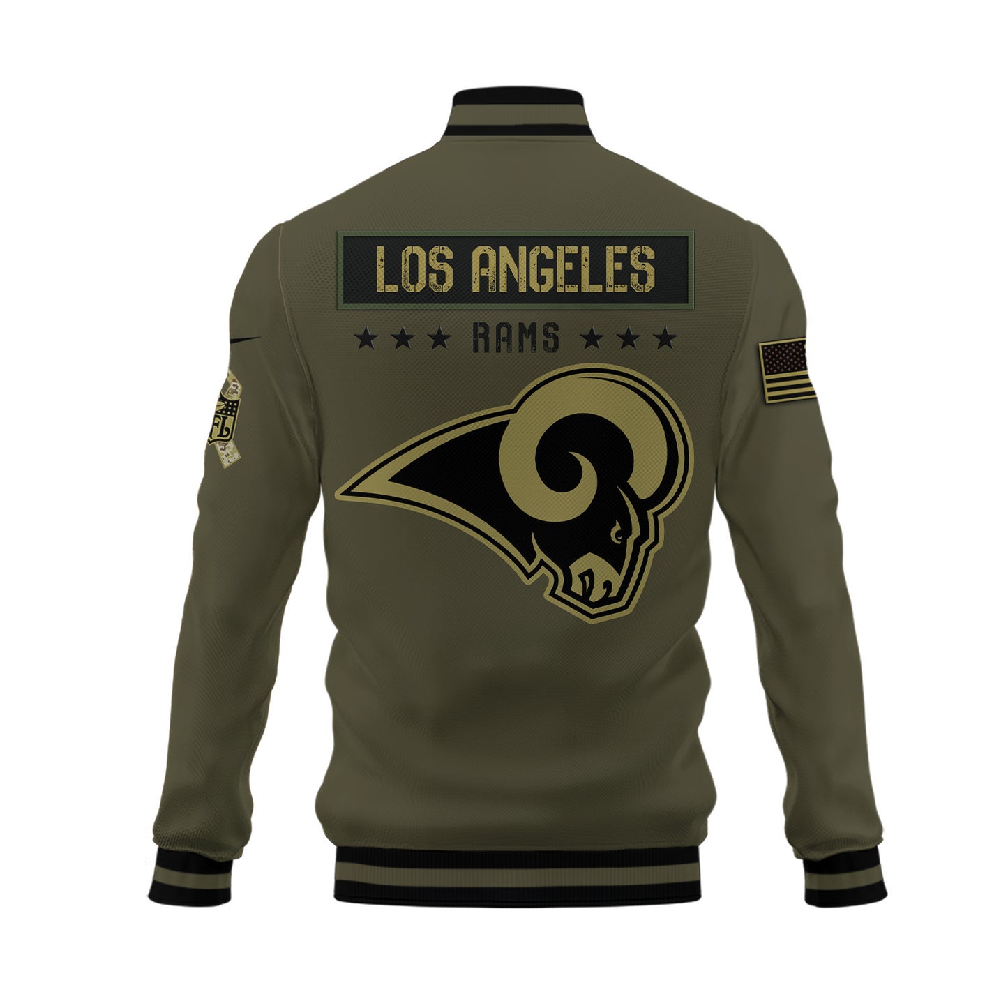 Los Angeles Rams 2023 Salute To Service Club Baseball Jacket Varsity Jacket - Green - All-Over-Printed Jacket