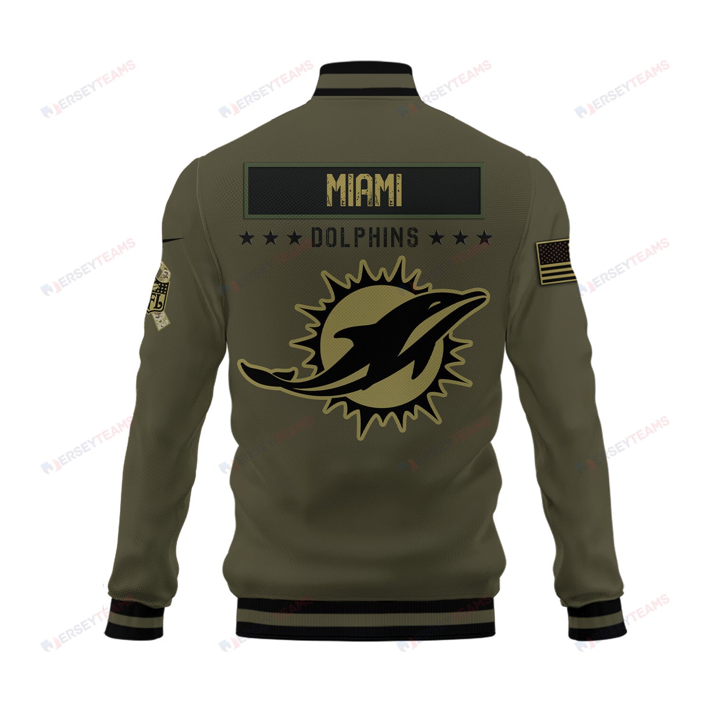 Miami Dolphins 2023 Salute To Service Club Baseball Jacket Varsity Jacket - Green - All-Over-Printed Jacket