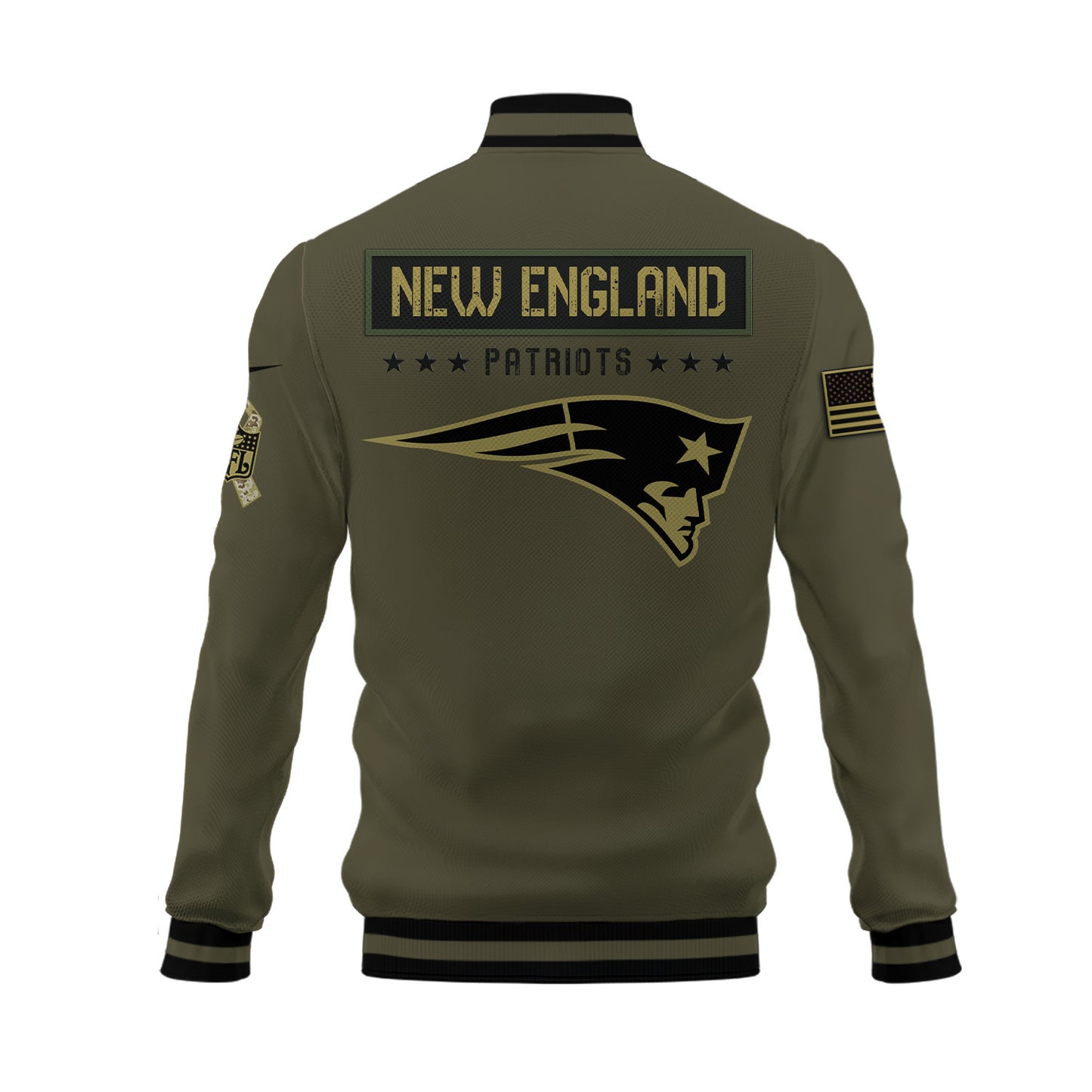 New England Patriots 2023 Salute To Service Club Baseball Jacket Varsity Jacket - Green - All-Over-Printed Jacket