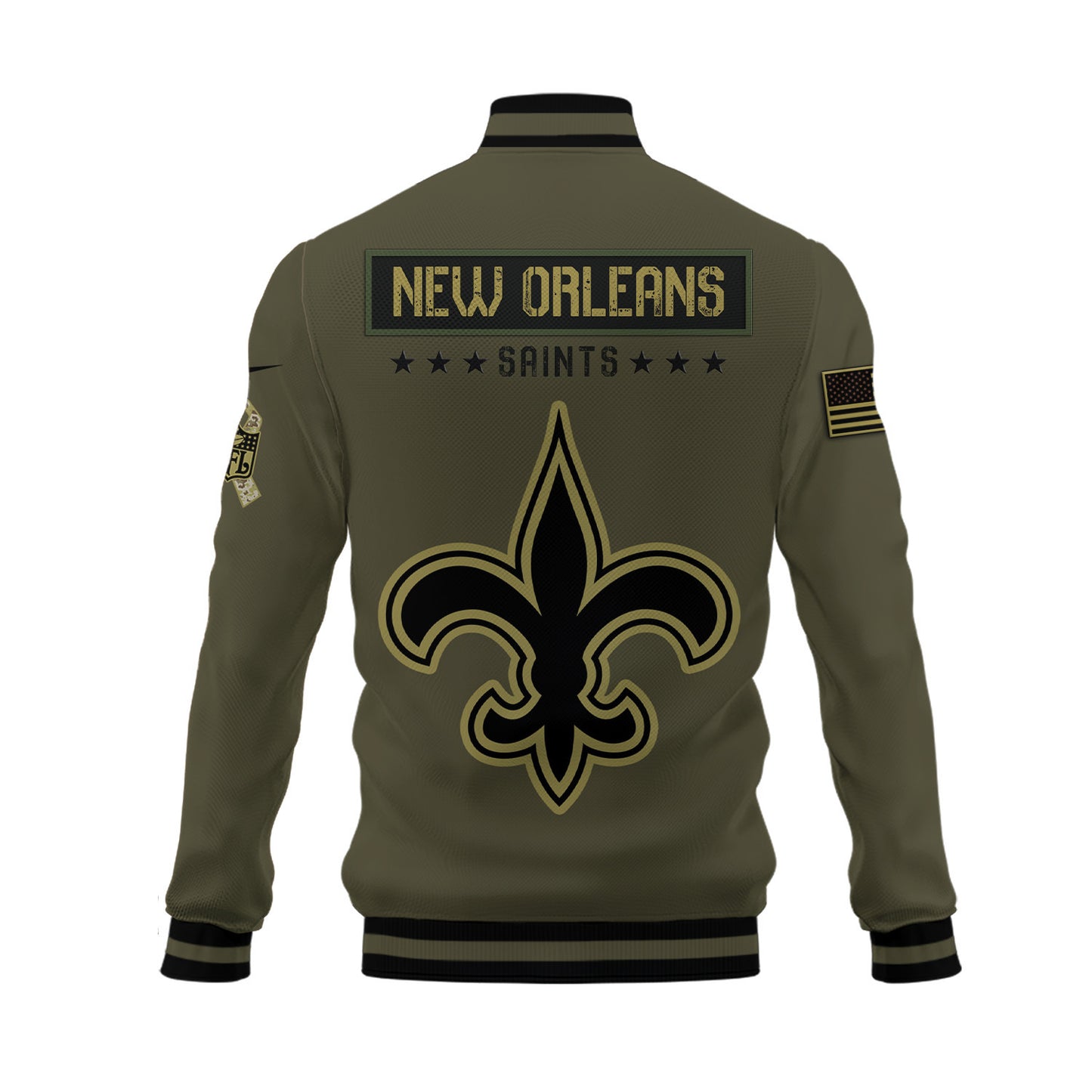 New Orleans Saints 2023 Salute To Service Club Baseball Jacket Varsity Jacket - Green - All-Over-Printed Jacket