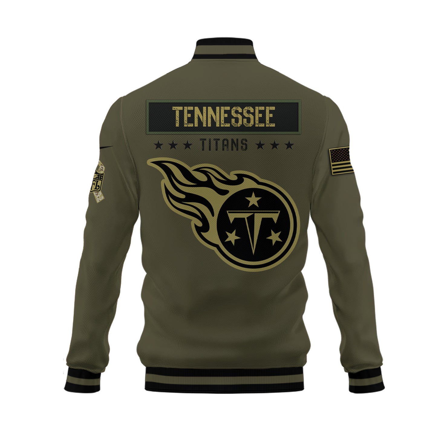 Tennessee Titans 2023 Salute To Service Club Baseball Jacket Varsity Jacket - Green - All-Over-Printed Jacket