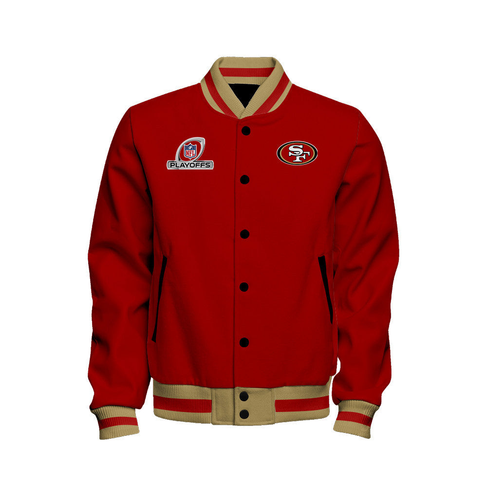 San Francisco 49ers 2023 NFC West Division Champions Locker Room Trophy Baseball Jacket - Scarlet - All-Over-Printed Jacket
