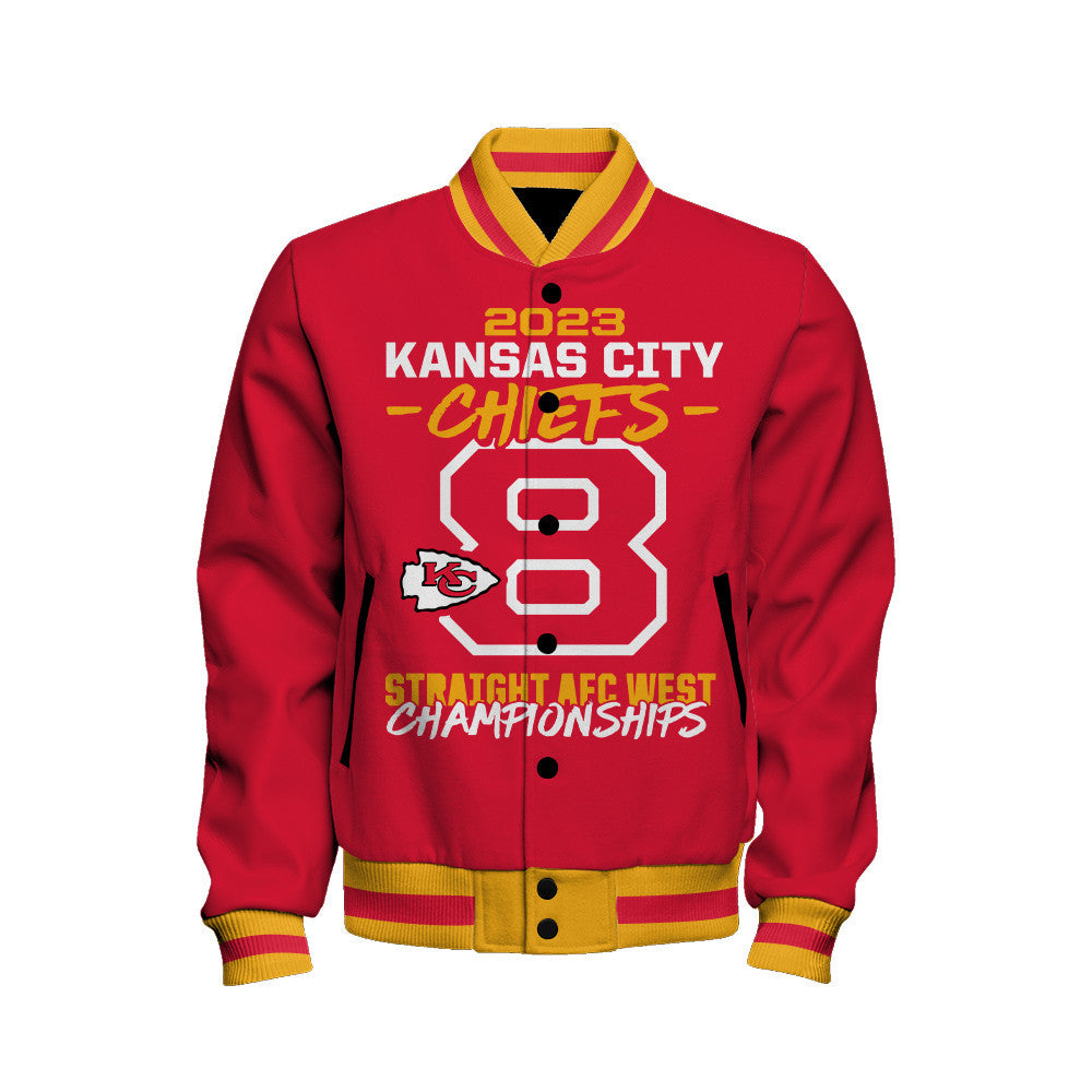 Kansas City Chiefs Eight-Time AFC West Division Champions Baseball Jacket - Red - All-Over-Printed Jacket