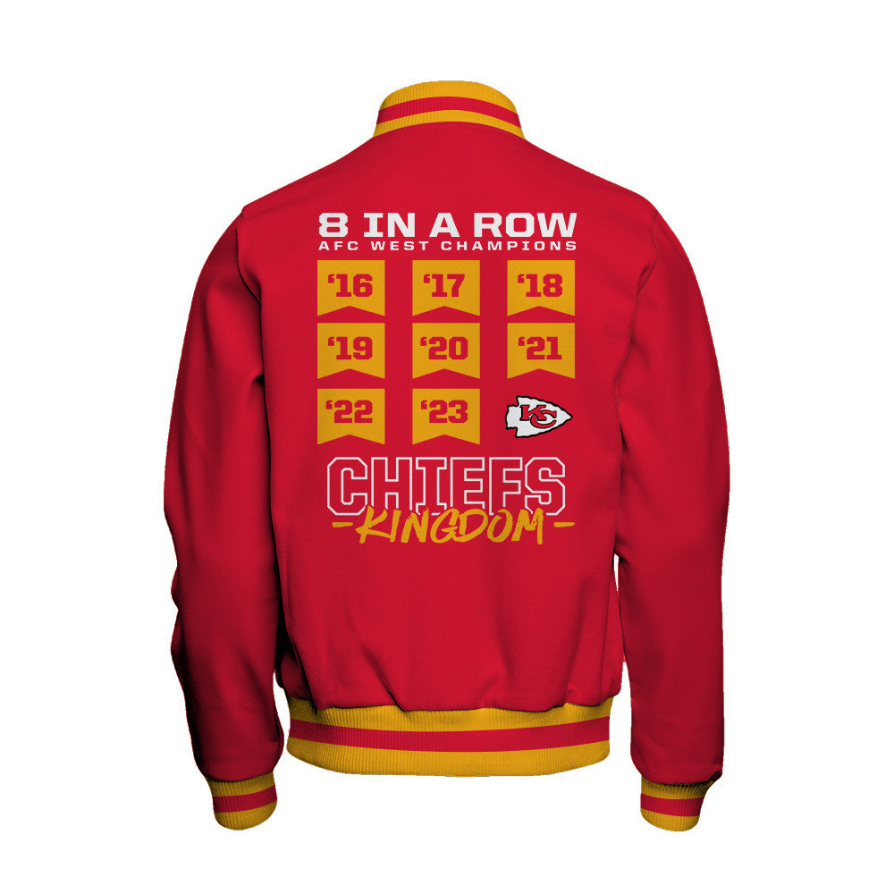 Kansas City Chiefs Eight-Time AFC West Division Champions Baseball Jacket - Red - All-Over-Printed Jacket