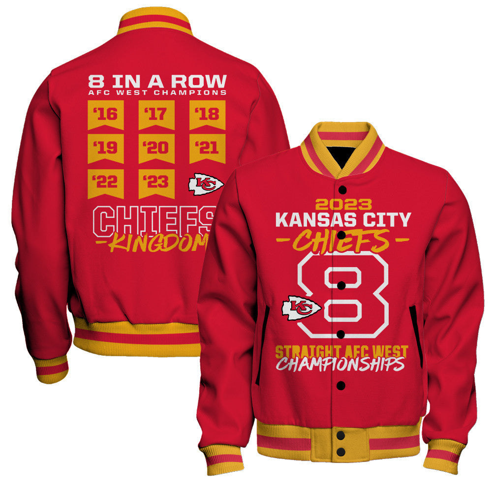 Kansas City Chiefs Eight-Time AFC West Division Champions Baseball Jacket - Red - All-Over-Printed Jacket
