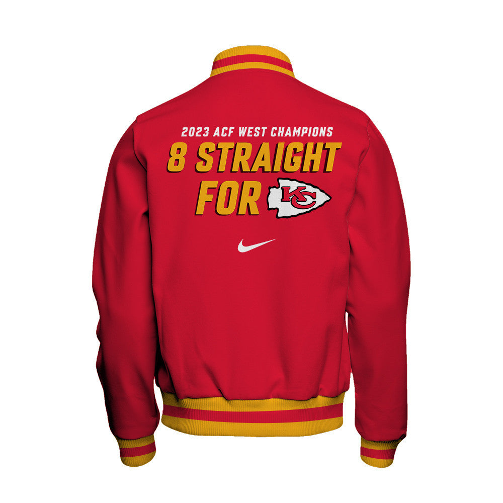 Kansas City Chiefs Eight-Time AFC West Division Champions 8 Straight For KC Baseball Jacket - Red - All-Over-Printed Jacket