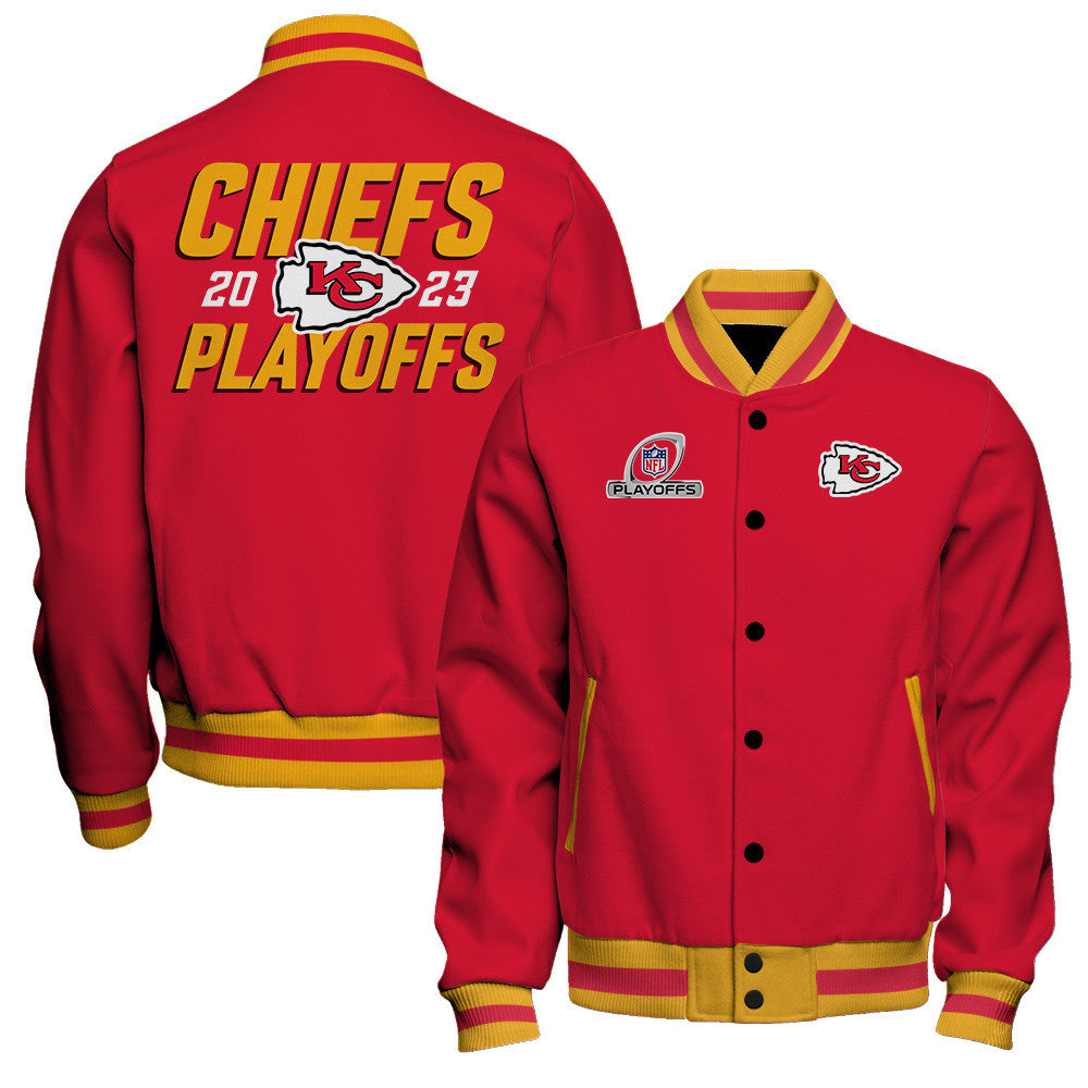 Kansas City Chiefs 2023 Playoffs Iconic Baseball Jacket - Red - All-Over-Printed Jacket