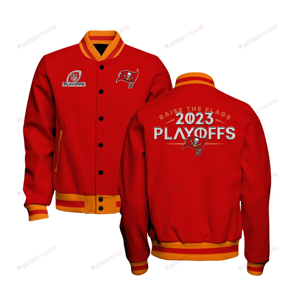 Tampa Bay Buccaneers Raise The Flags 2023 Playoffs Baseball Jacket - Red - All-Over-Printed Jacket