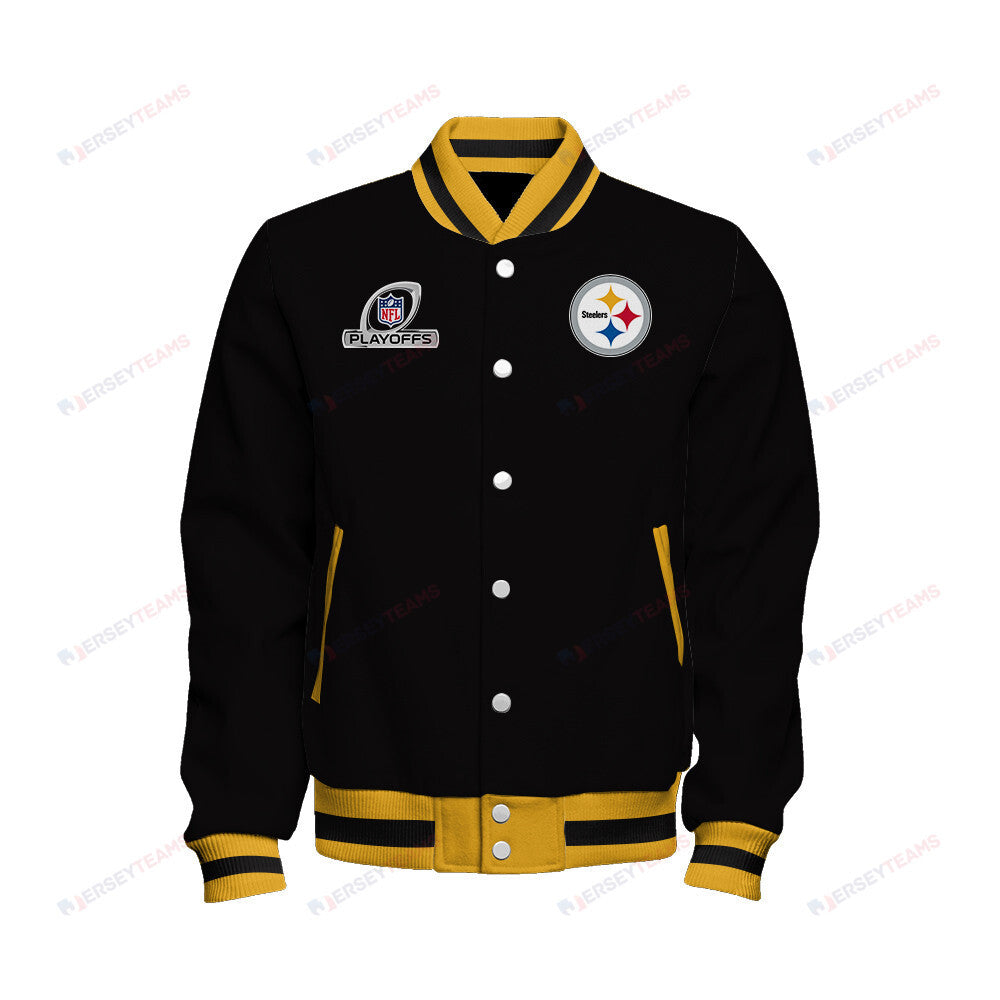 Pittsburgh Steelers 2023 Playoffs Iconic Baseball Jacket - Black - All-Over-Printed Jacket