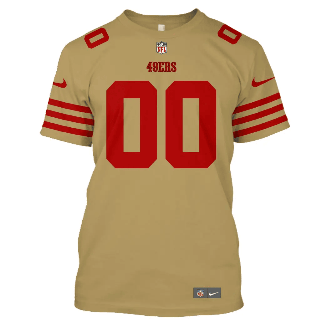 San Francisco 49ers Custom Name Number All Over Print T-shirt - Gold