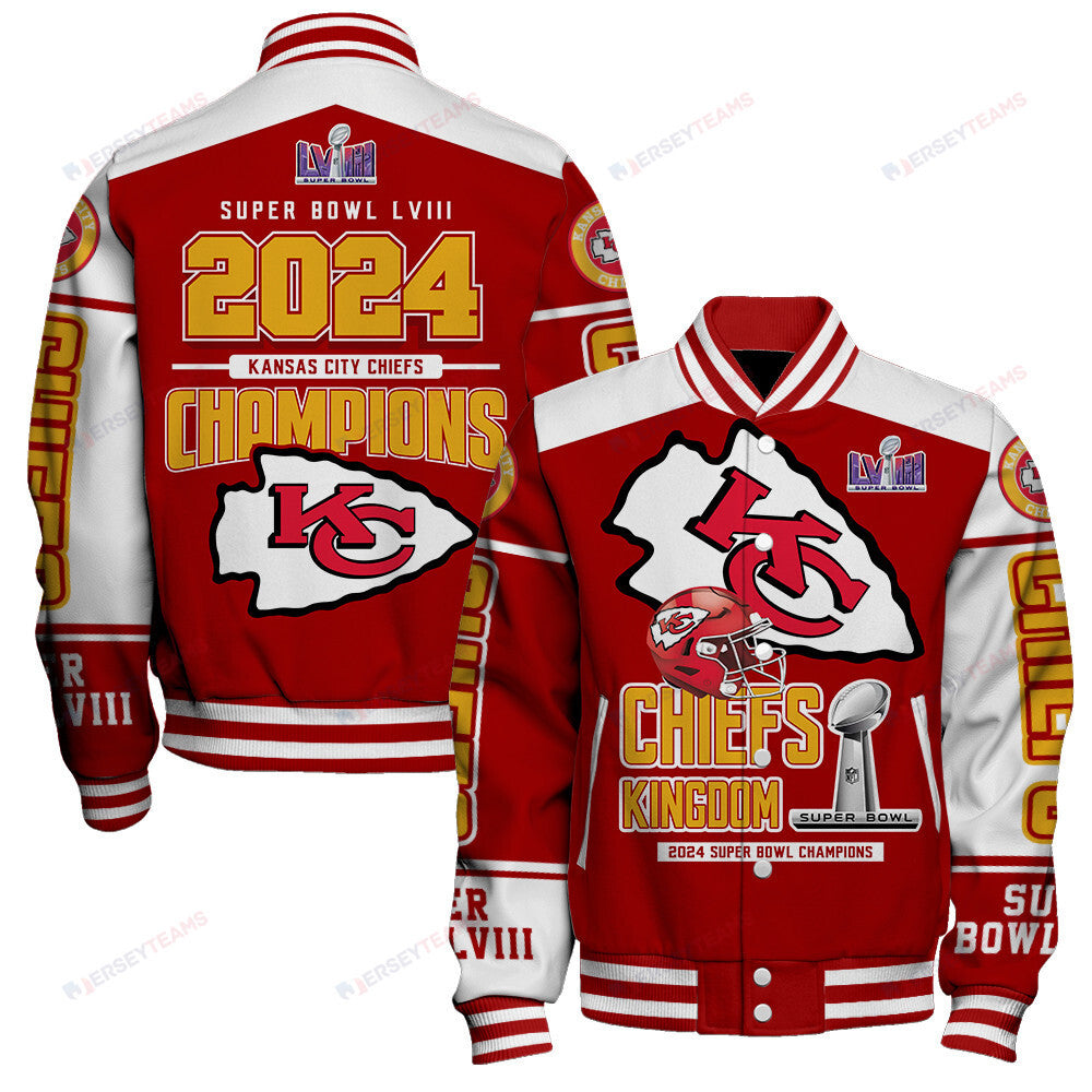 Kansas City Chiefs Super Bowl LVIII Champions Baseball Jacket - Red - All-Over-Printed Jacket