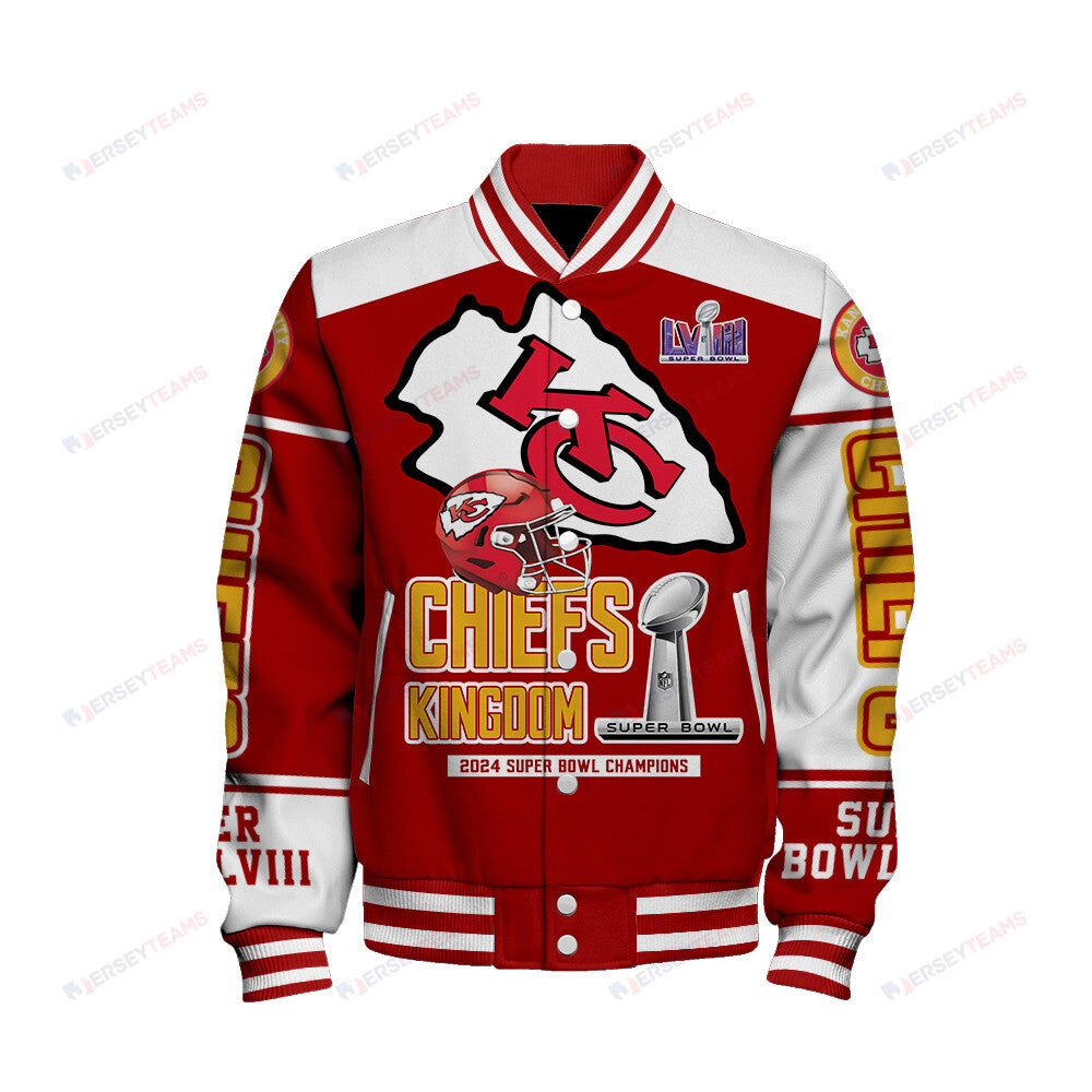 Kansas City Chiefs Super Bowl LVIII Champions Baseball Jacket - Red - All-Over-Printed Jacket