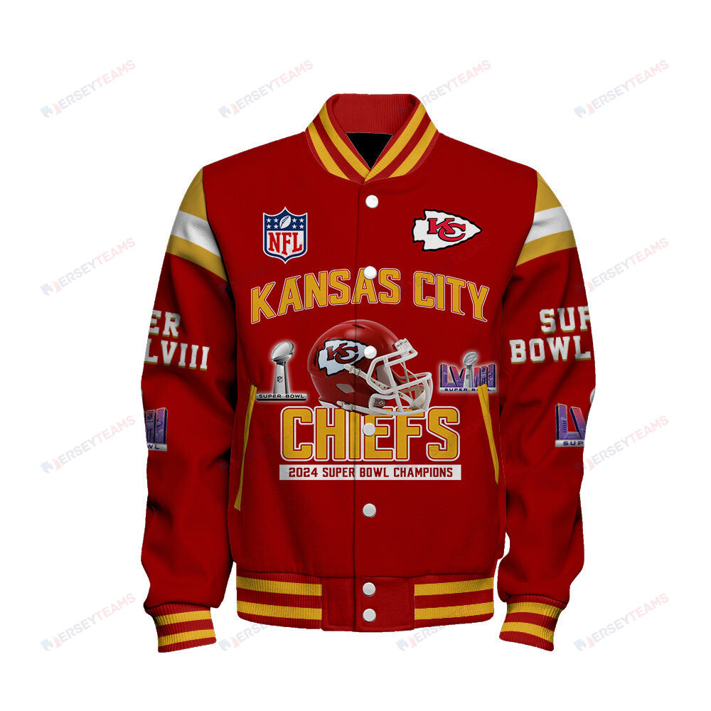 Kansas City Chiefs 4th Super Bowl Champions Super Bowl LVIII Baseball Jacket - Red - All-Over-Printed Jacket