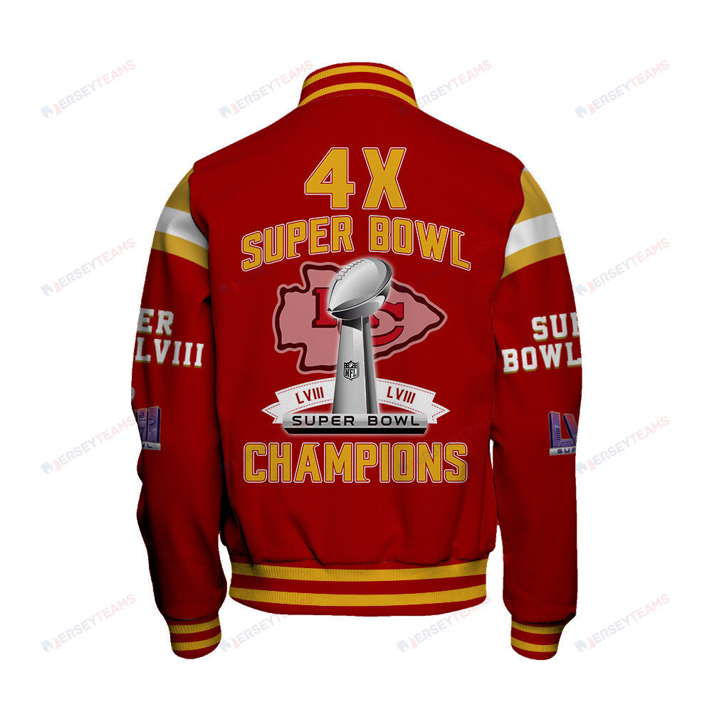 Kansas City Chiefs 4th Super Bowl Champions Super Bowl LVIII Baseball Jacket - Red - All-Over-Printed Jacket
