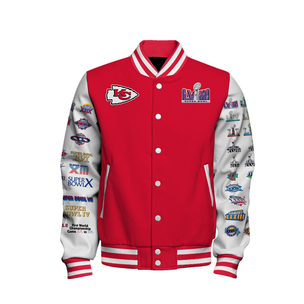 Kansas City Chiefs Super Bowl LVIII Baseball Jacket - Red - All-Over-Printed Jacket