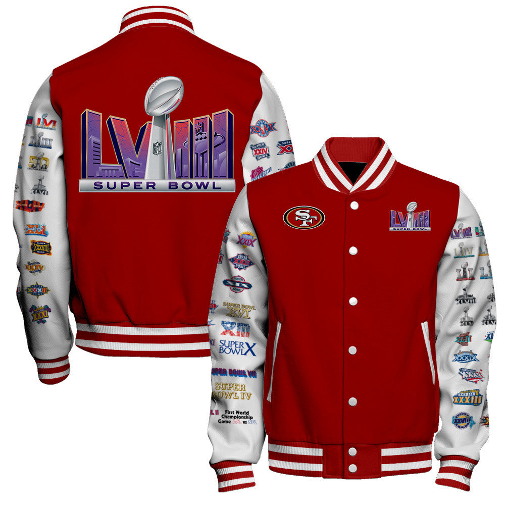 San Francisco 49ers Super Bowl LVIII Baseball Jacket - Red - All-Over-Printed Jacket