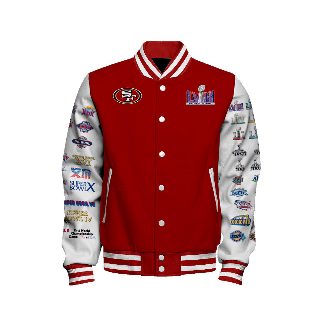 San Francisco 49ers Super Bowl LVIII Baseball Jacket - Red - All-Over-Printed Jacket