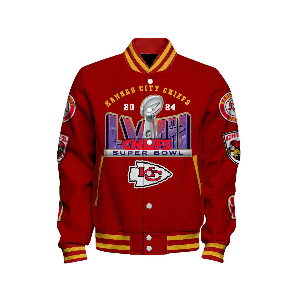 Kansas City Chiefs 4 Times Champions Super Bowl LVIII Baseball Jacket - Red - All-Over-Printed Jacket