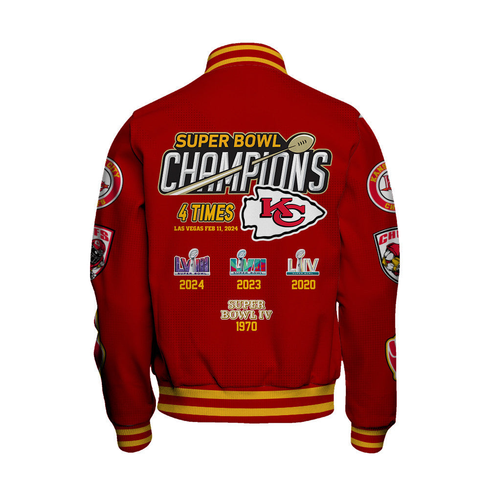 Kansas City Chiefs 4 Times Champions Super Bowl LVIII Baseball Jacket - Red - All-Over-Printed Jacket