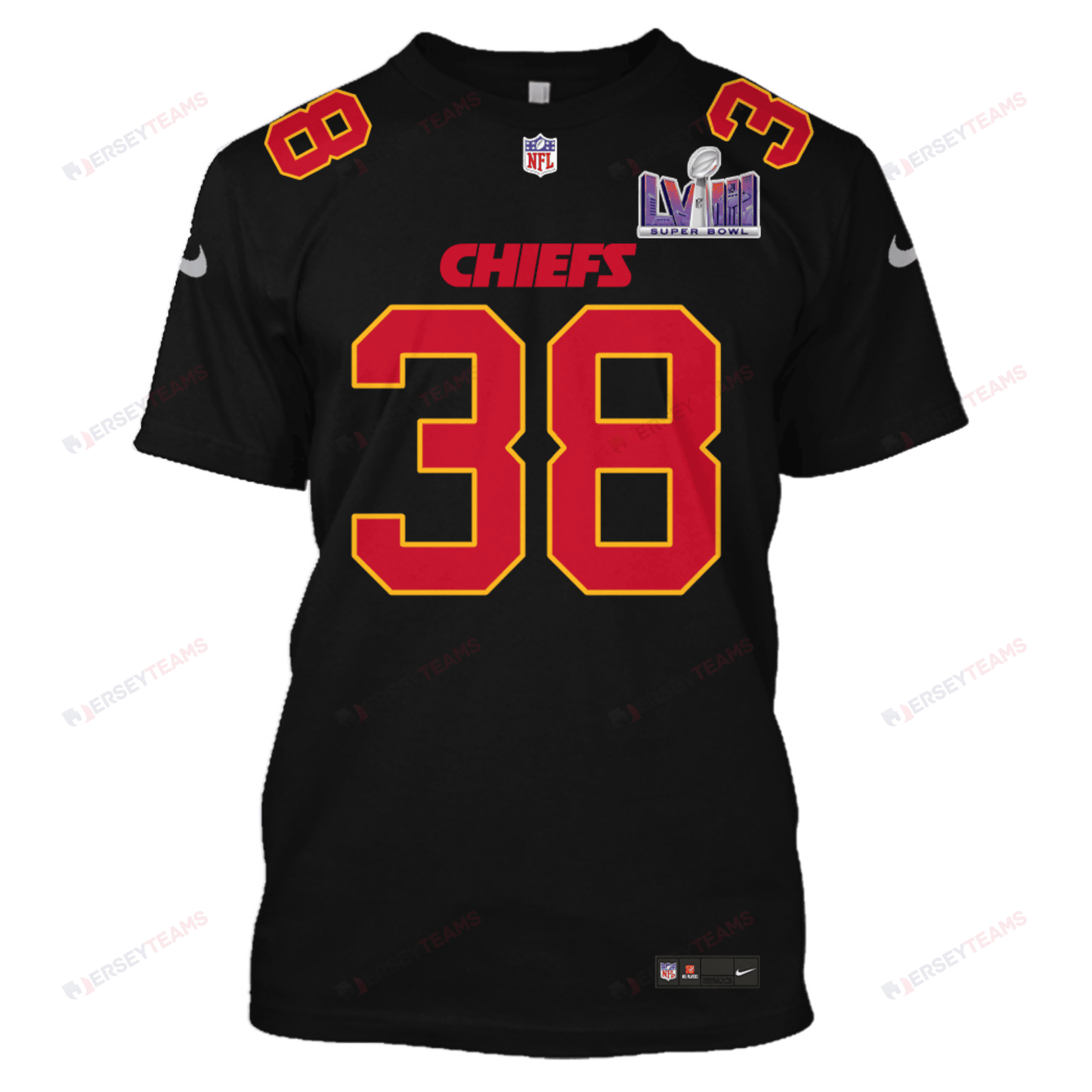 L'Jarius Sneed 38 Kansas City Chiefs Super Bowl LVIII All Over Print T-shirt - Black