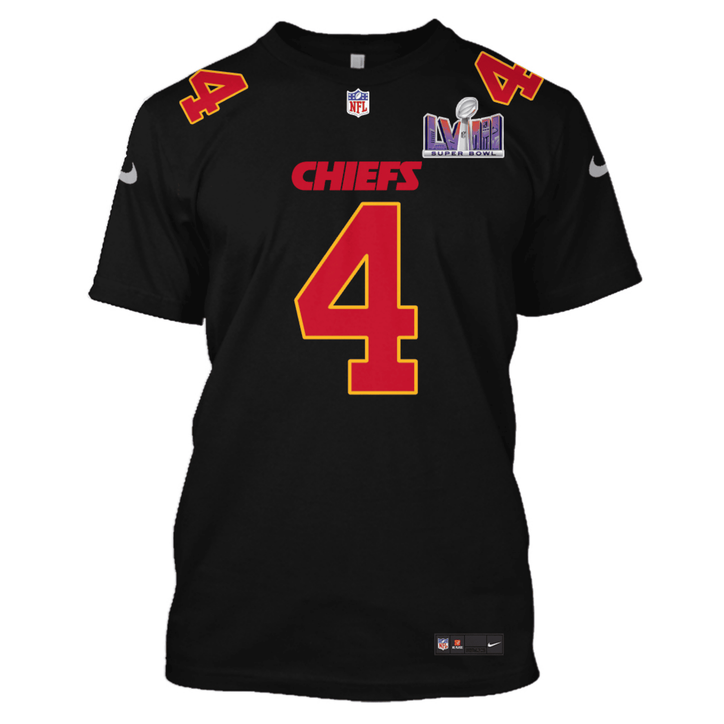 Rashee Rice 4 Kansas City Chiefs Super Bowl LVIII All Over Print T-shirt - Black