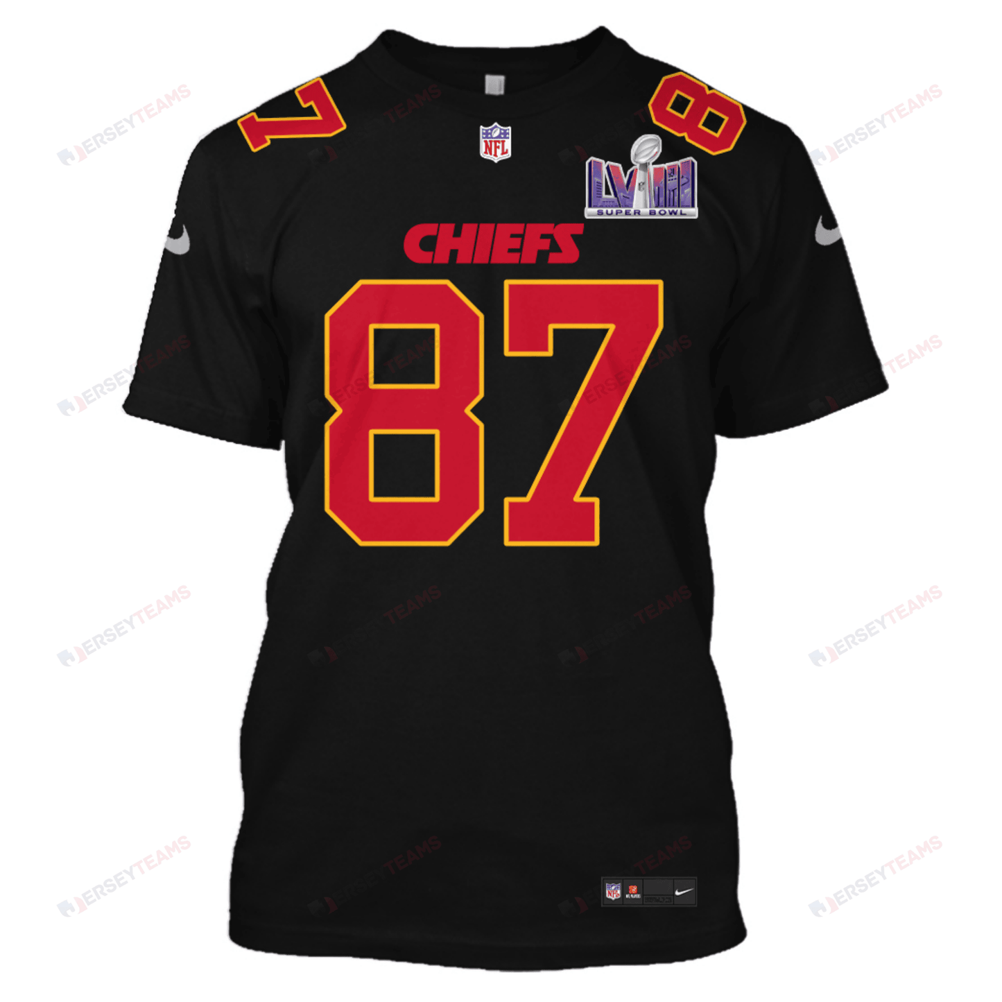 Travis Kelce 87 Kansas City Chiefs Super Bowl LVIII All Over Print T-shirt - Black