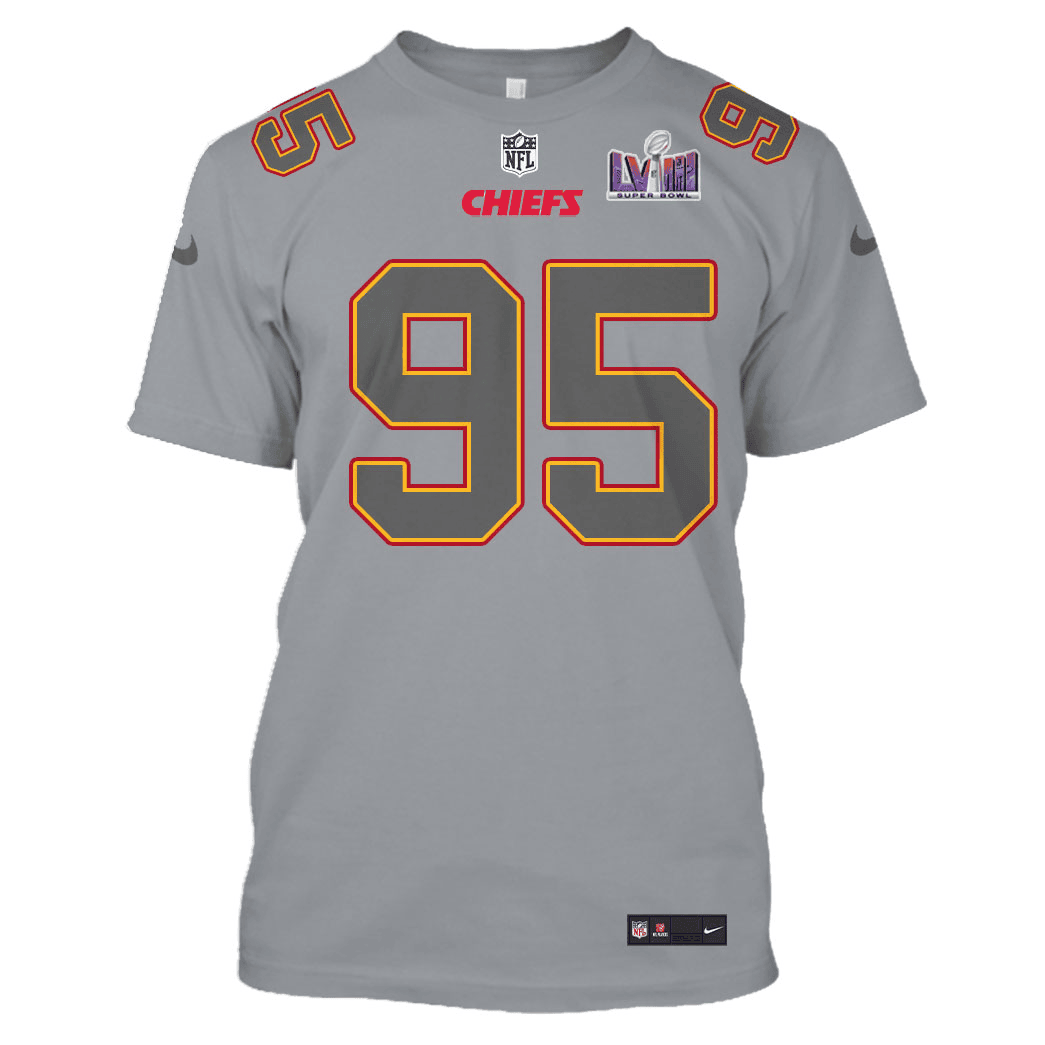 Chris Jones 95 Kansas City Chiefs Super Bowl LVIII All Over Print T-shirt - Gray