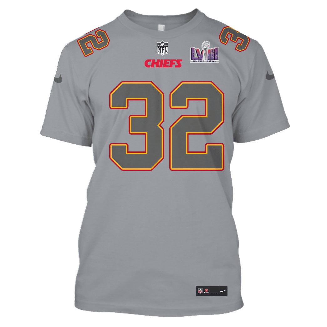 Nick Bolton 32 Kansas City Chiefs Super Bowl LVIII All Over Print T-shirt - Gray