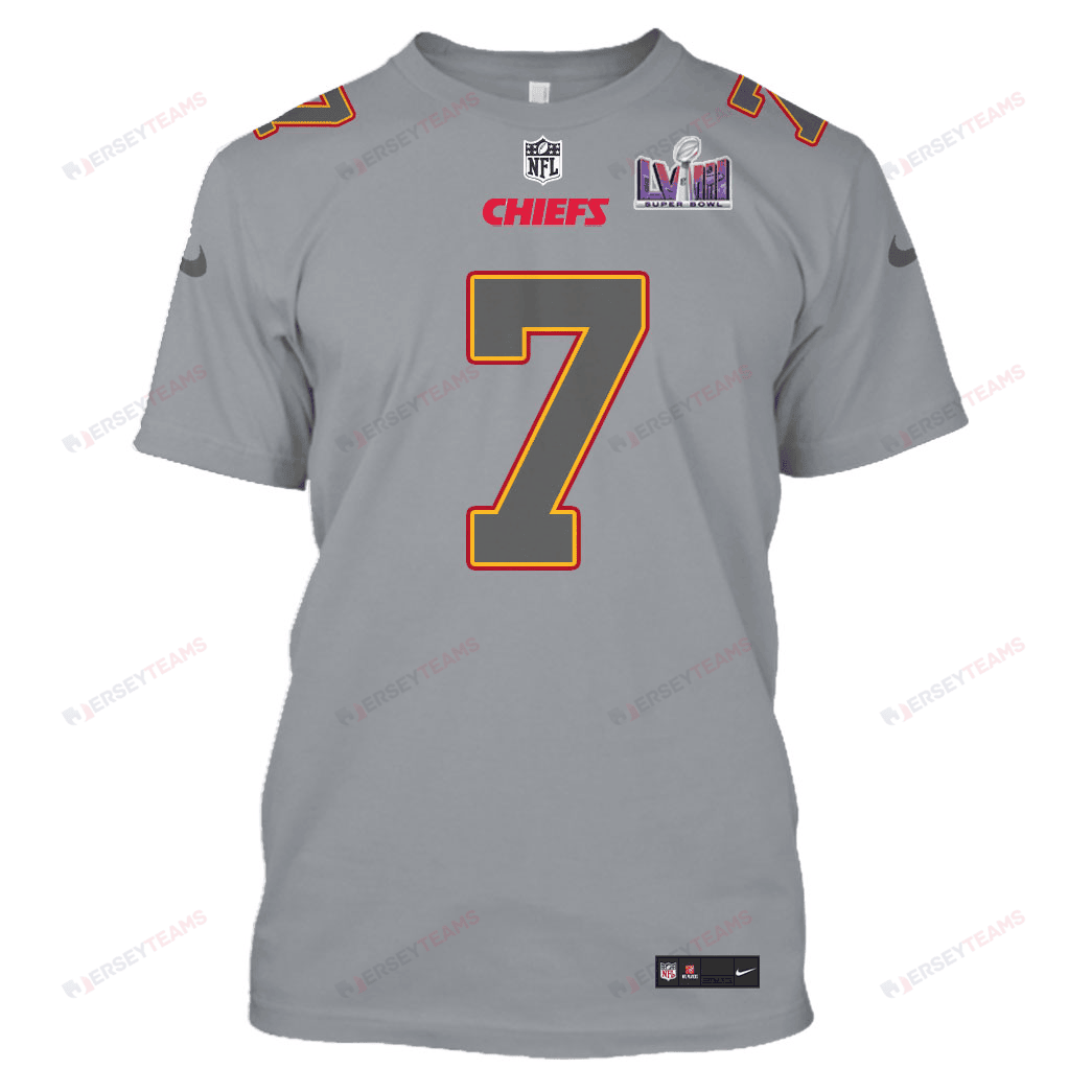 Harrison Butker 7 Kansas City Chiefs Super Bowl LVIII All Over Print T-shirt - Gray