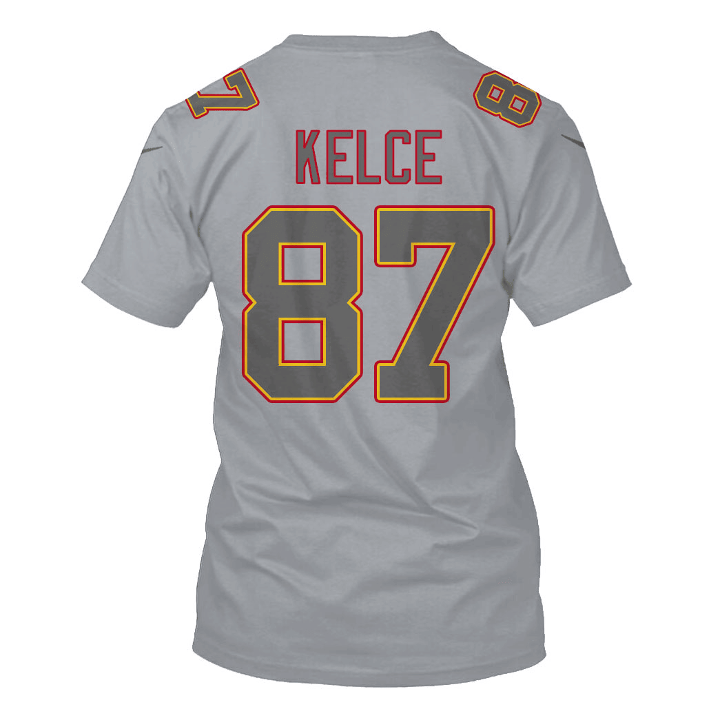 Travis Kelce 87 Kansas City Chiefs Super Bowl LVIII All Over Print T-shirt - Gray