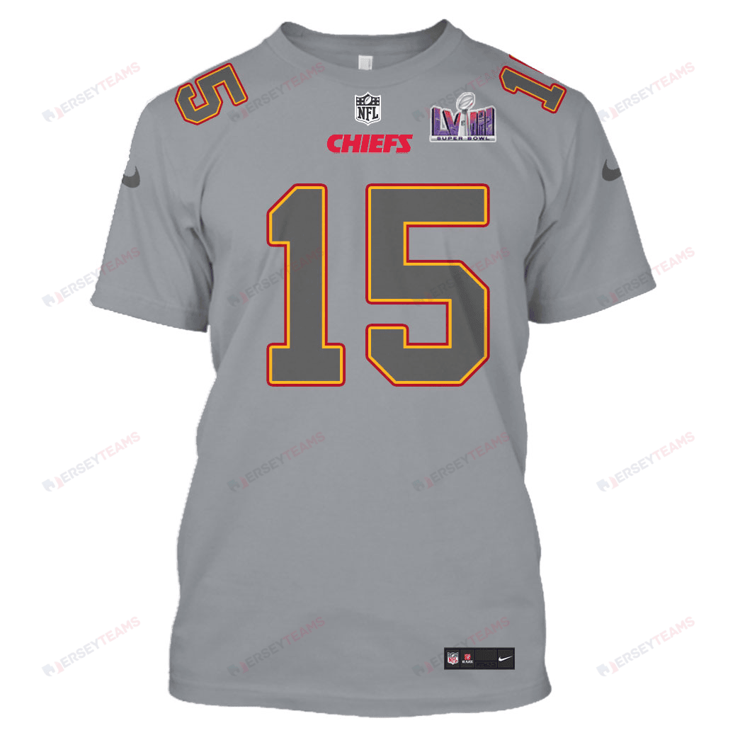Patrick Mahomes 15 Kansas City Chiefs Super Bowl LVIII All Over Print T-shirt - Gray