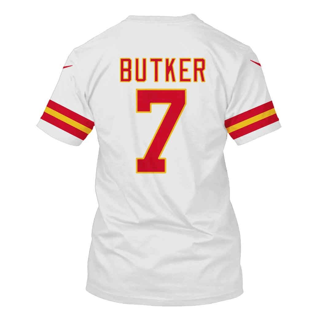 Harrison Butker 7 Kansas City Chiefs Super Bowl LVIII All Over Print T-shirt - White