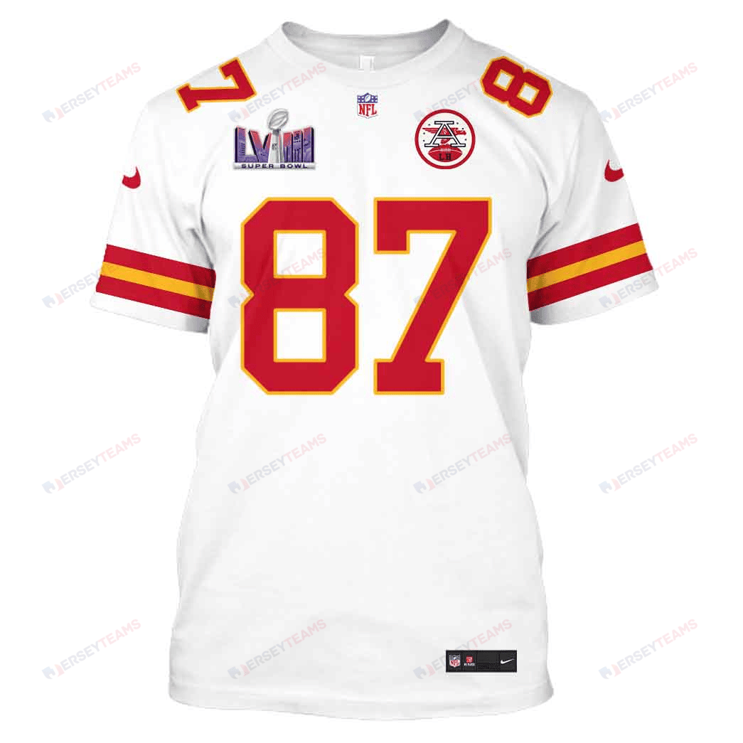 Travis Kelce 87 Kansas City Chiefs Super Bowl LVIII All Over Print T-shirt - White