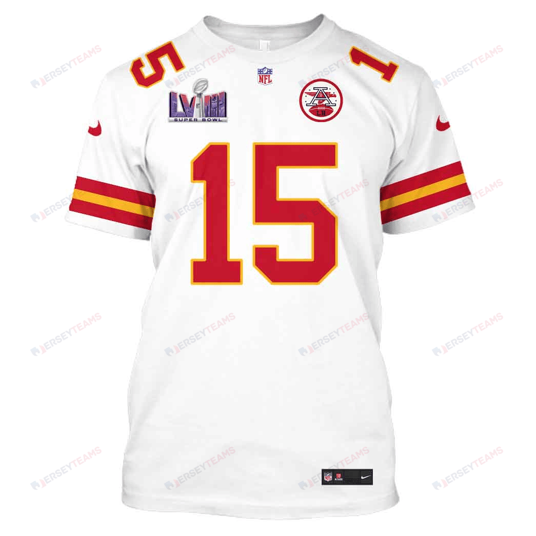 Patrick Mahomes 15 Kansas City Chiefs Super Bowl LVIII All Over Print T-shirt - White