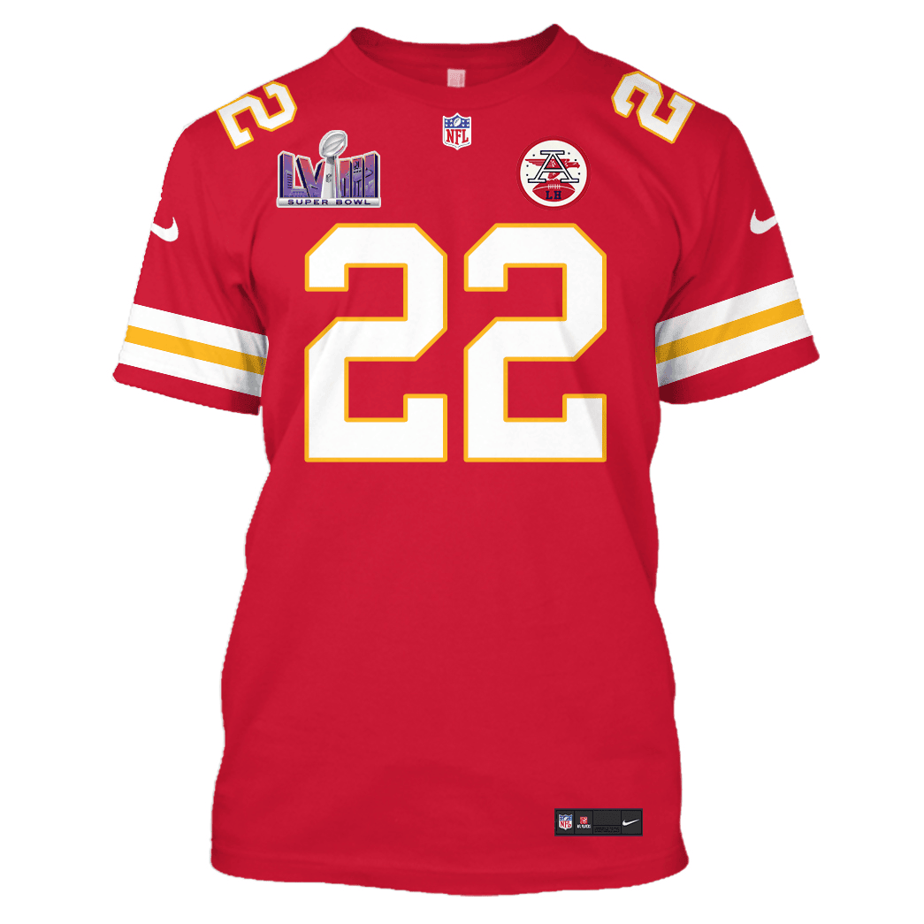 Trent McDuffie 22 Kansas City Chiefs Super Bowl LVIII All Over Print T-shirt - Red
