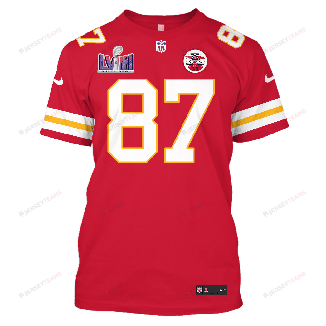 Travis Kelce 87 Kansas City Chiefs Super Bowl LVIII All Over Print T-shirt - Red