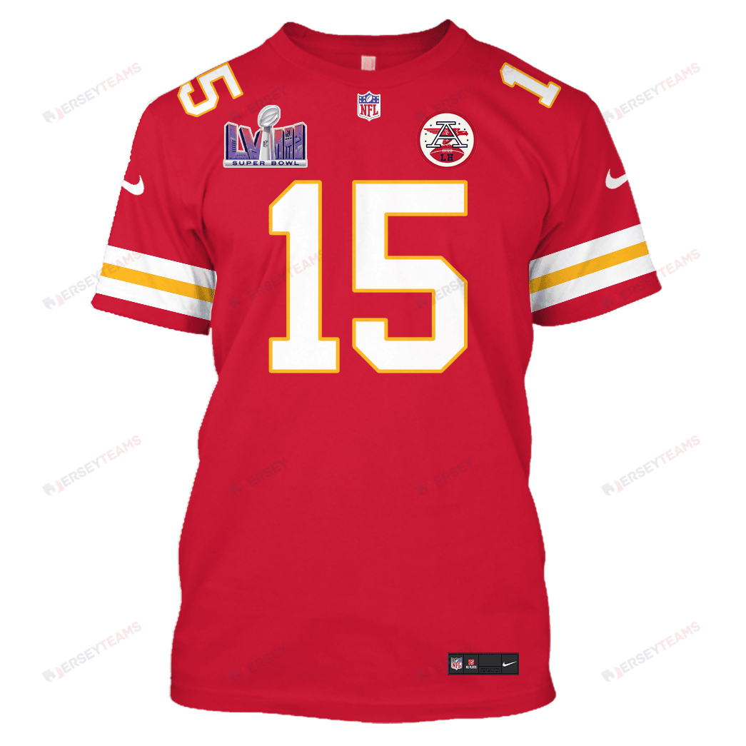 Patrick Mahomes 15 Kansas City Chiefs Super Bowl LVIII All Over Print T-shirt - Red