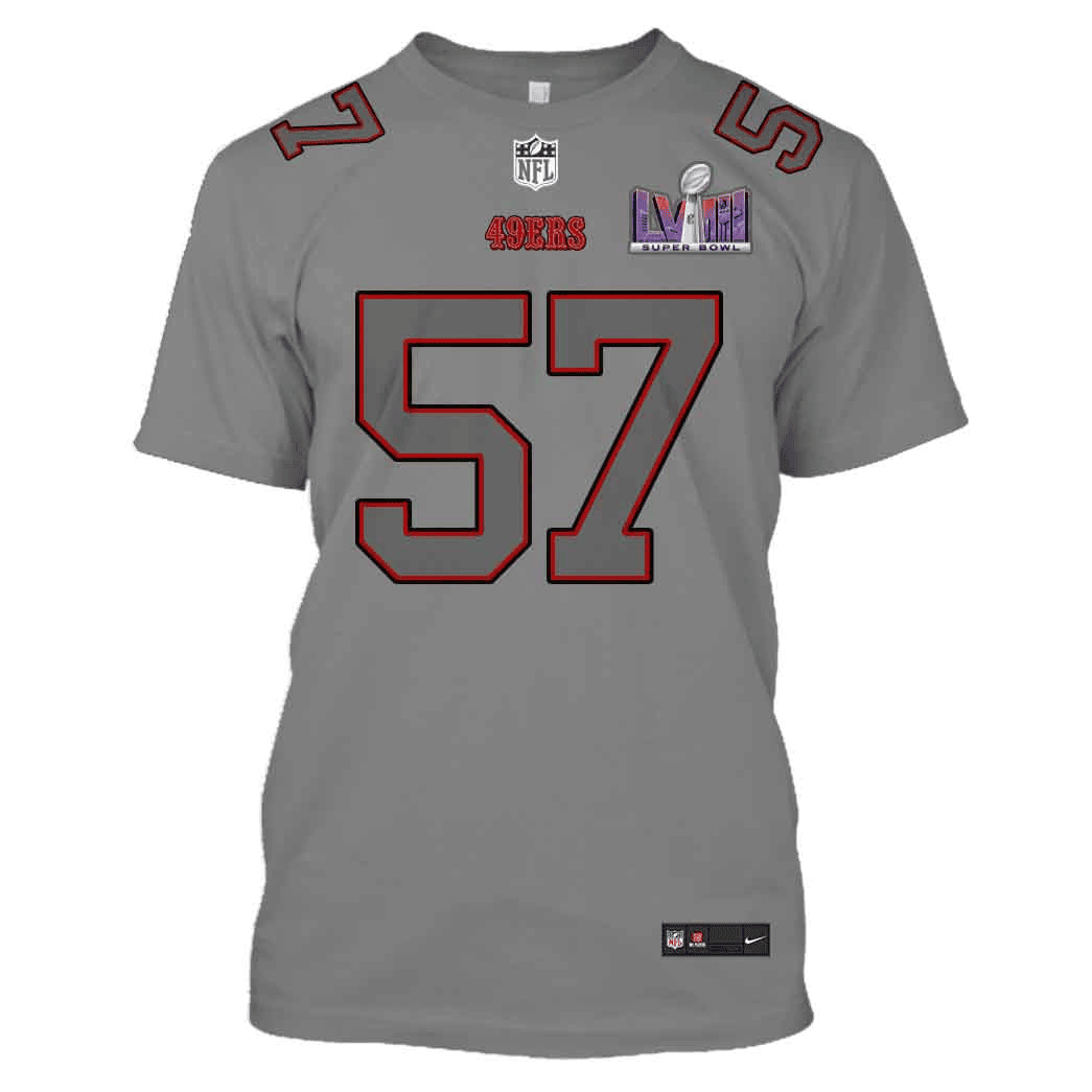 Dre Greenlaw 57 San Francisco 49ers Super Bowl LVIII All Over Print T-shirt - Gray