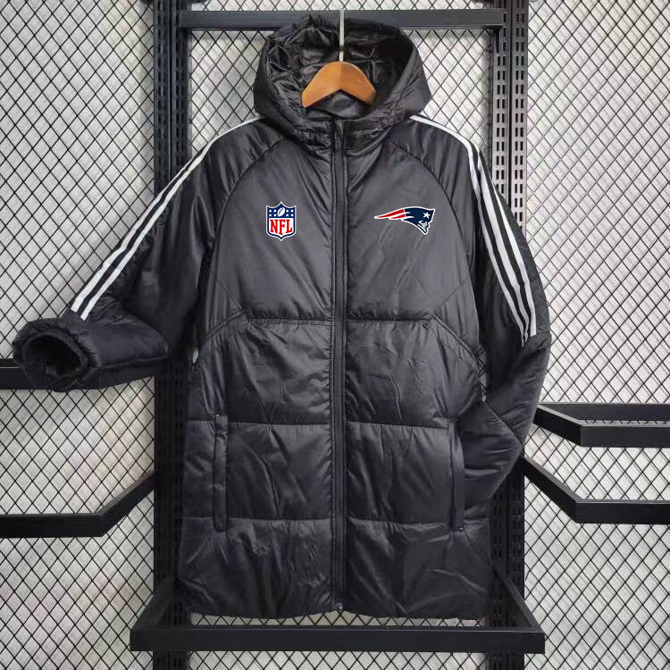 New England Patriots White Stripe Coat Down Jacket - Black