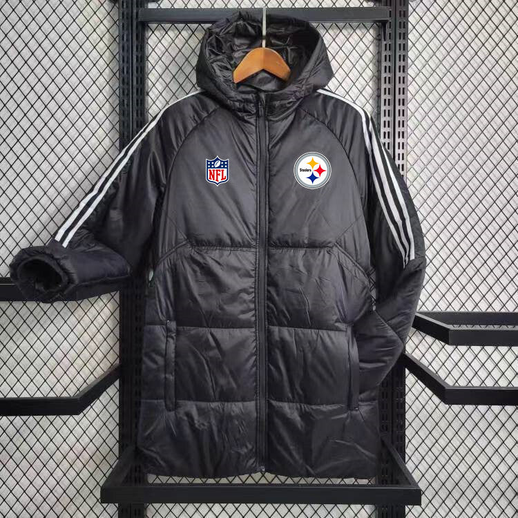 Pittsburgh Steelers White Stripe Coat Down Jacket - Black