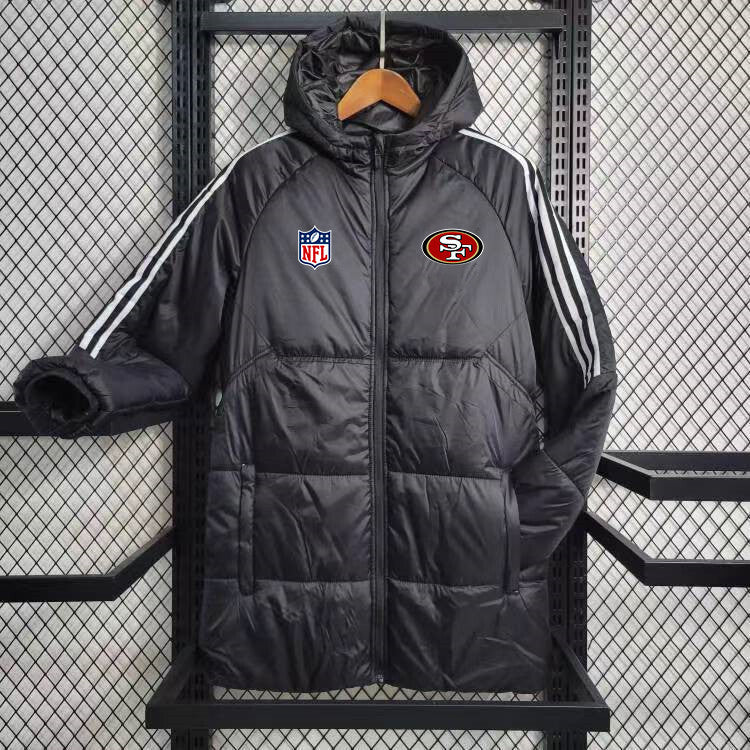 San Francisco 49ers White Stripe Coat Down Jacket - Black