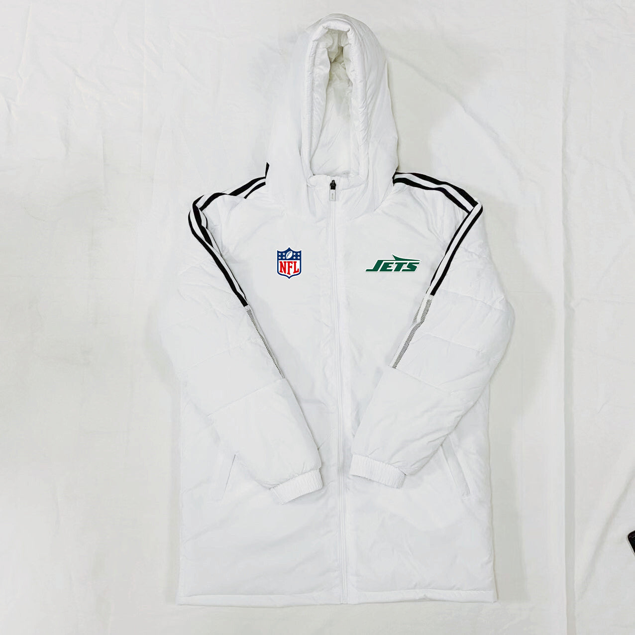 New York Jets Black Stripes Coat Down Jacket - White
