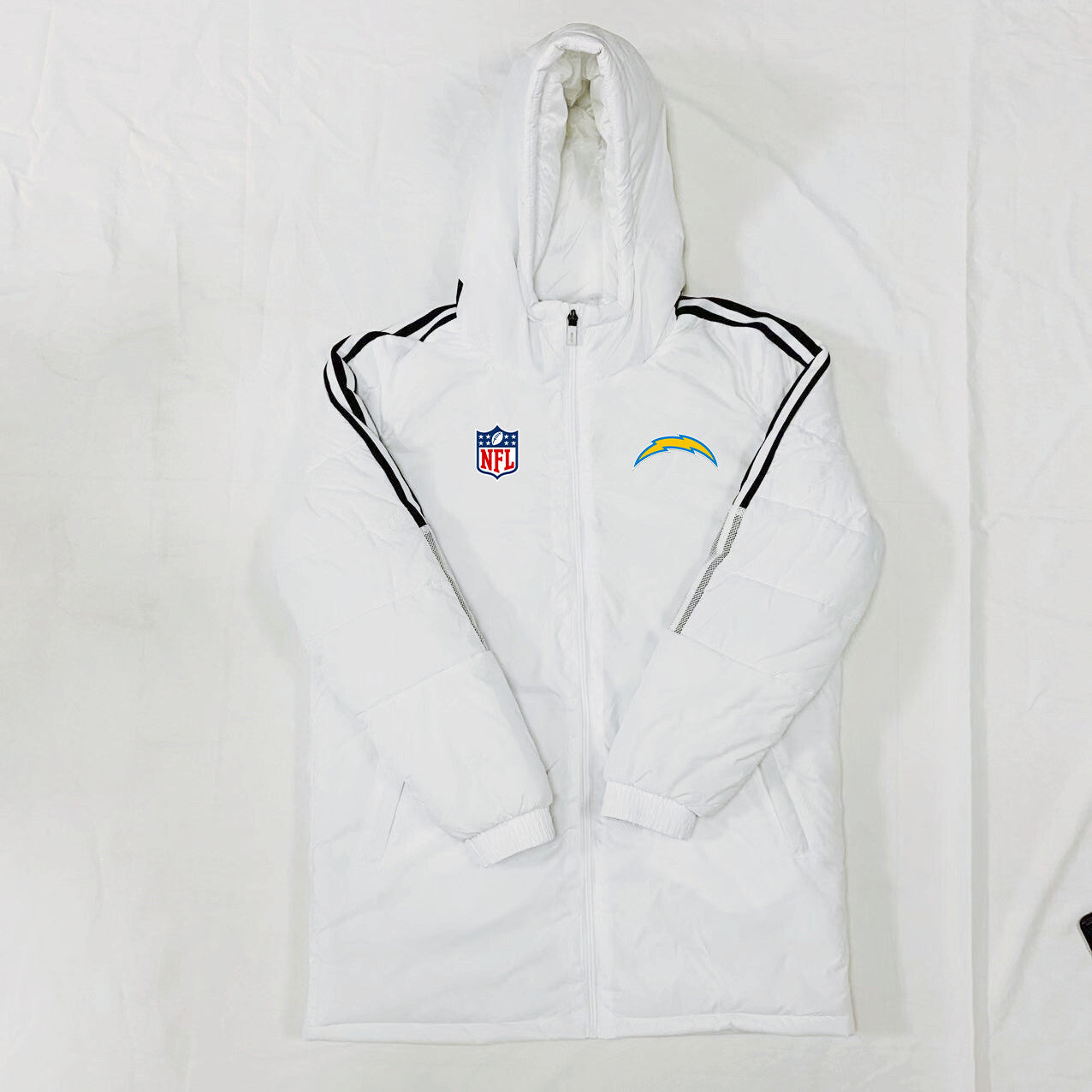 Los Angeles Chargers Black Stripes Coat Down Jacket - White