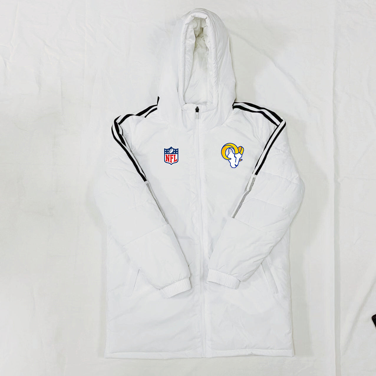 Los Angeles Rams Black Stripes Coat Down Jacket - White
