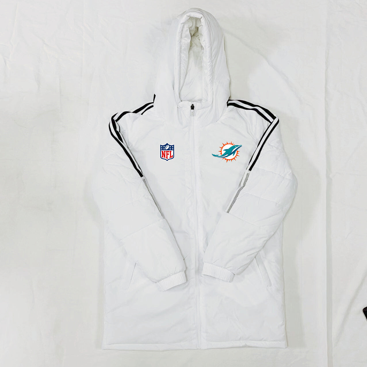 Miami Dolphins Black Stripes Coat Down Jacket - White