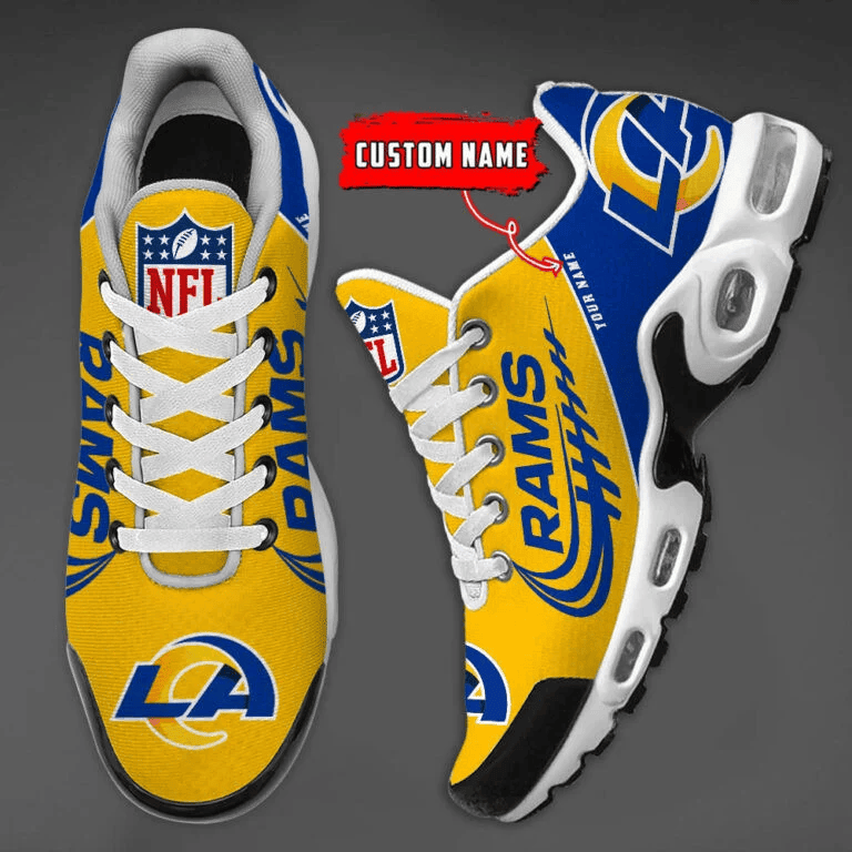 Los Angeles Rams Custom Name Air Max Shoes Sneakers For Men And Women - Blue/Yellow