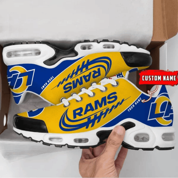 Los Angeles Rams Custom Name Air Max Shoes Sneakers For Men And Women - Blue/Yellow