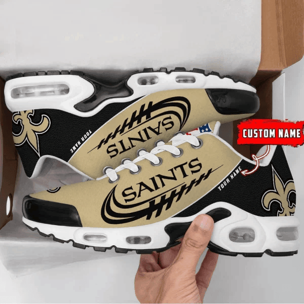 New Orleans Saints Custom Name Air Max Shoes Sneakers For Men And Women - Black/Beige