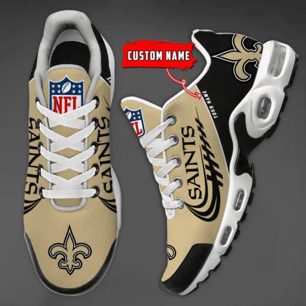 New Orleans Saints Custom Name Air Max Shoes Sneakers For Men And Women - Black/Beige
